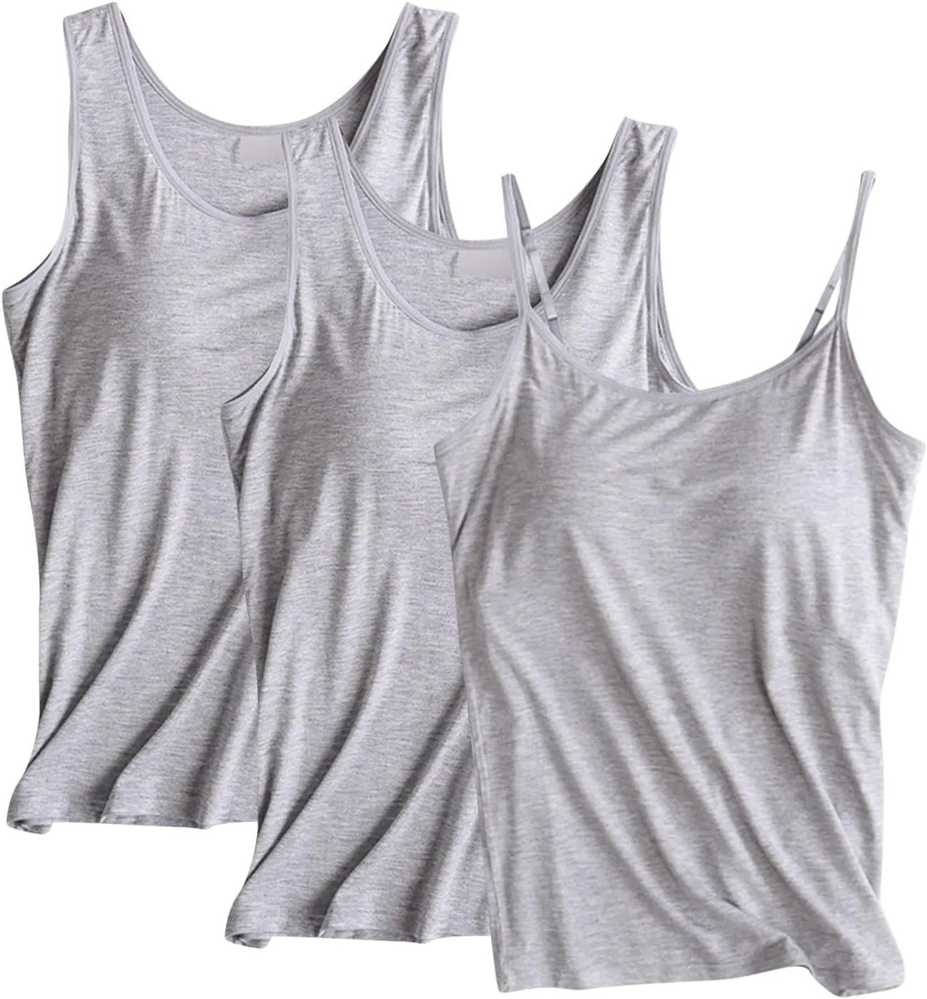 3 Pack Women Tank Tops and Camisole Summer Soft Comfy Modal Built-in Bra Undershirts Sleeveless Scoop Neck Yoga Tees