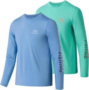 BASSDASH Youth Fishing T Shirts UPF 50  Long Sleeve Performance UV Protection Tee for Boys Girls, Pack of 2