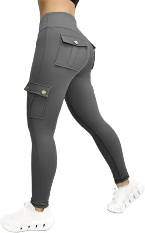 Cargo Leggings with Pockets for Women High Waist Workout Butt Lifting Tummy Control Leggings Running Gym Sports Pants
