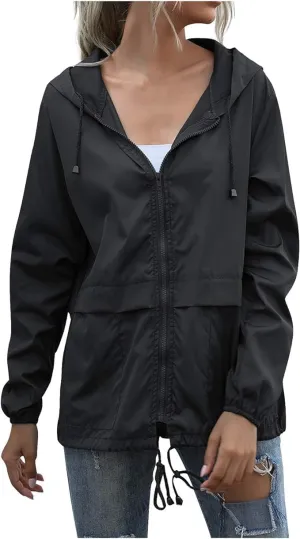 Cdiecer Rain Coats For Women Waterproof Spring Jacket Rain Jackets With Hood Adjustable Windbreaker Travel Raincoats