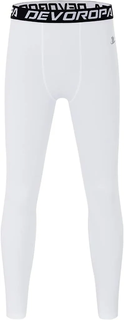 DEVOROPA Boys Leggings Quick Dry Youth Compression Pants Sports Tights Basketball Baseball Base Layer Husky/Slim/Regular Fit