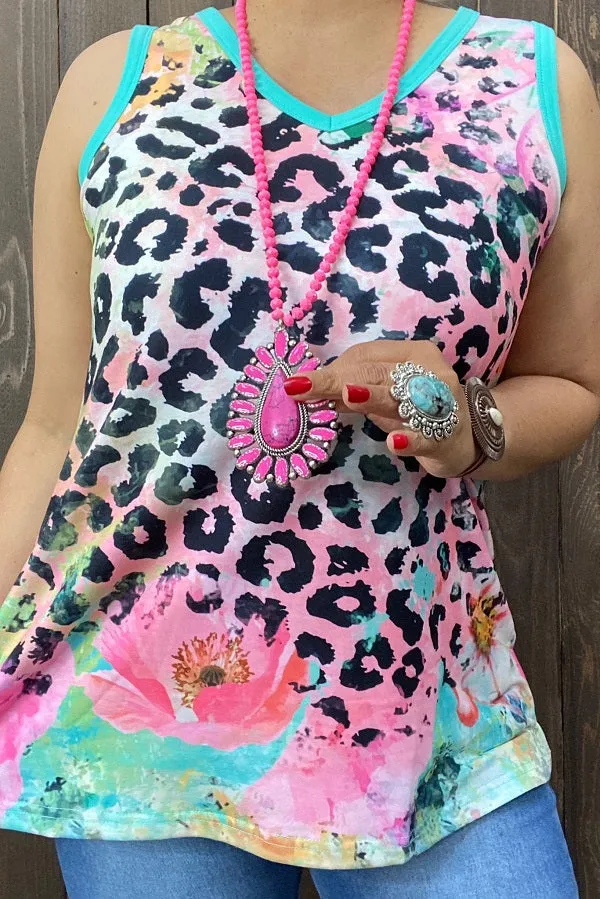 Floral&leopard multi-color printed women tank tops XCH14681