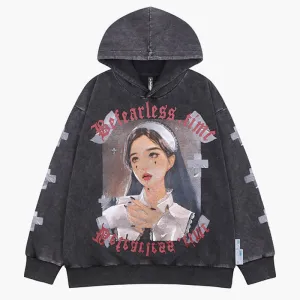 Japanese Goth Nun Girl Hoodie Dark Grunge Aesthetic