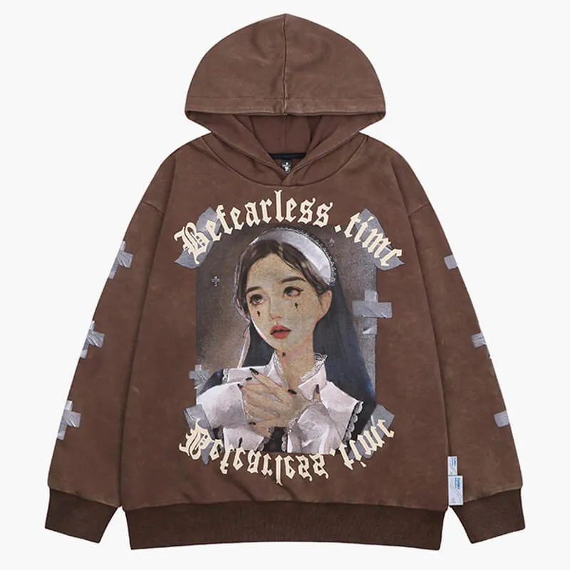 Japanese Goth Nun Girl Hoodie Dark Grunge Aesthetic