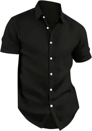 Linen Shirts for Men Short Sleeve Vintage Short Sleeve Button Down Cuban Guayabera Shirt Solid Casual Beach Tee Tops