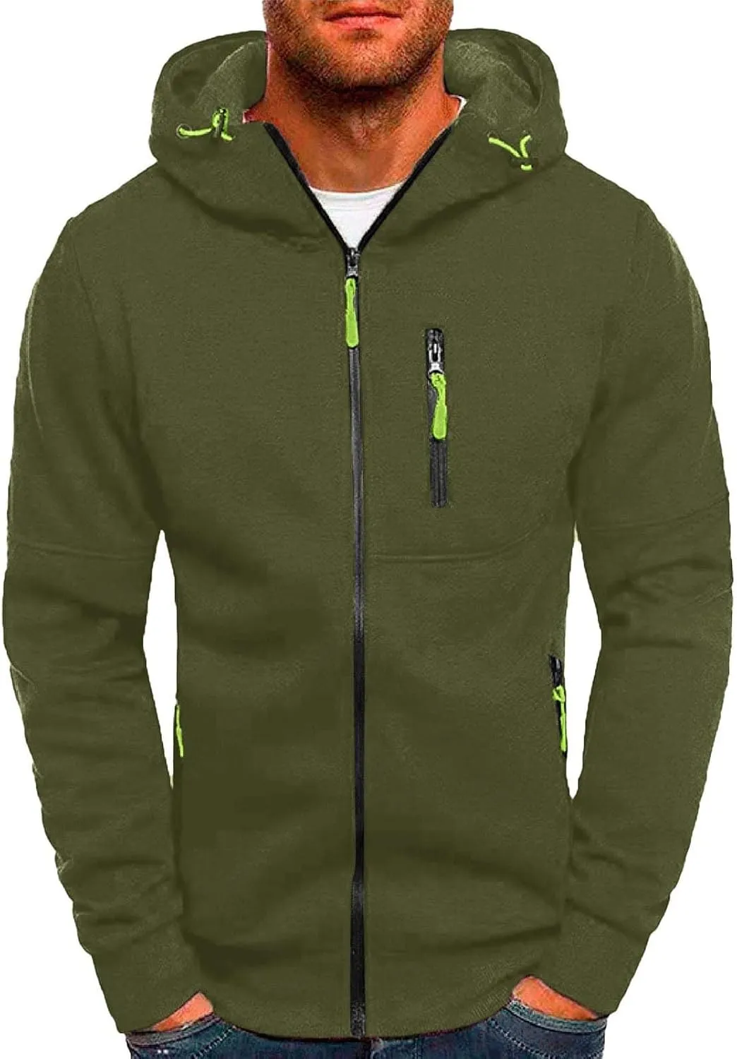 Men's Full Zipper Sports Training Hoodies Casual Long-Sleeved Hooded Sweater with Pockets Jogging Track and Filed Gym