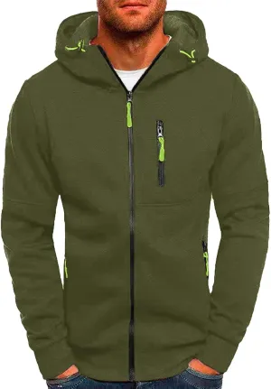 Men's Full Zipper Sports Training Hoodies Casual Long-Sleeved Hooded Sweater with Pockets Jogging Track and Filed Gym