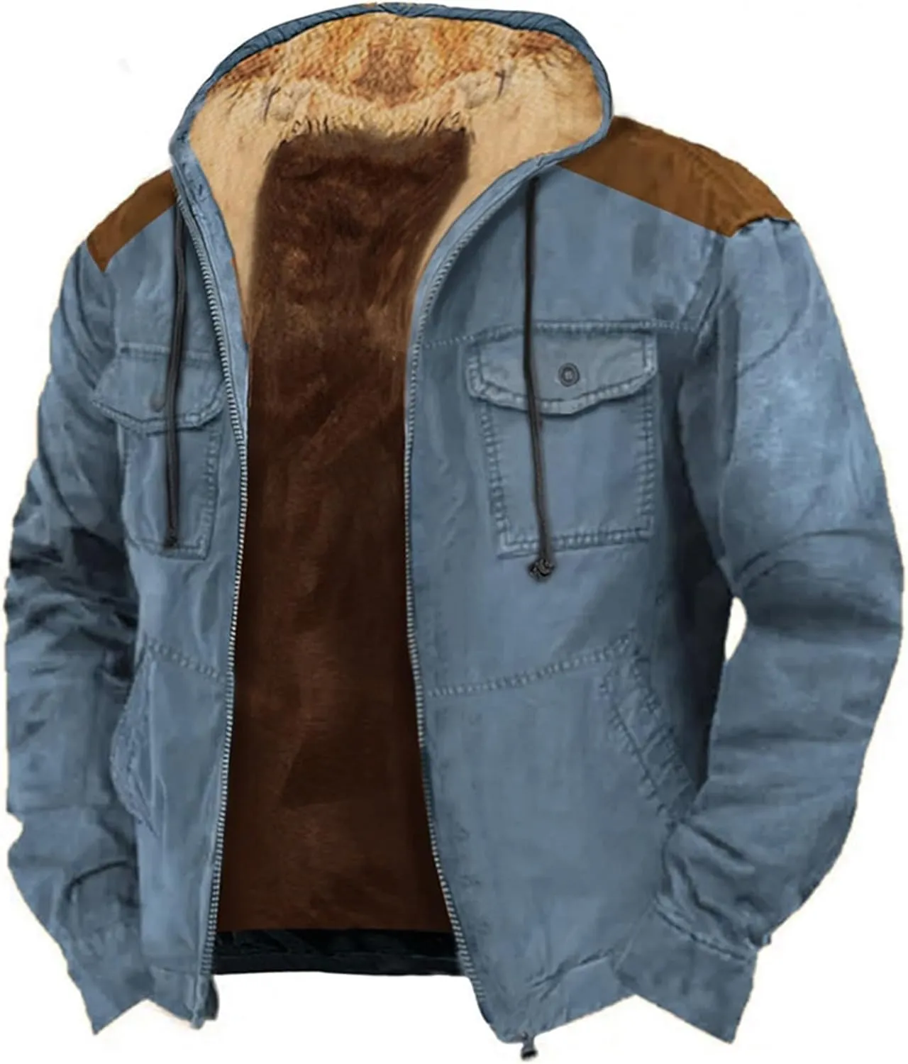 Men's Military Sherpa Lined Jacket Fleece Zipper Hoodie Sweatshirt Coat Full Zip Up Midweight Tactical Jackets for Men