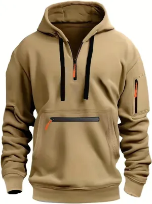 Men's Pullover Sweatshirts Hoodie Waterproof Zipper Sports Casual Sweater with Pocket Autumn Winter