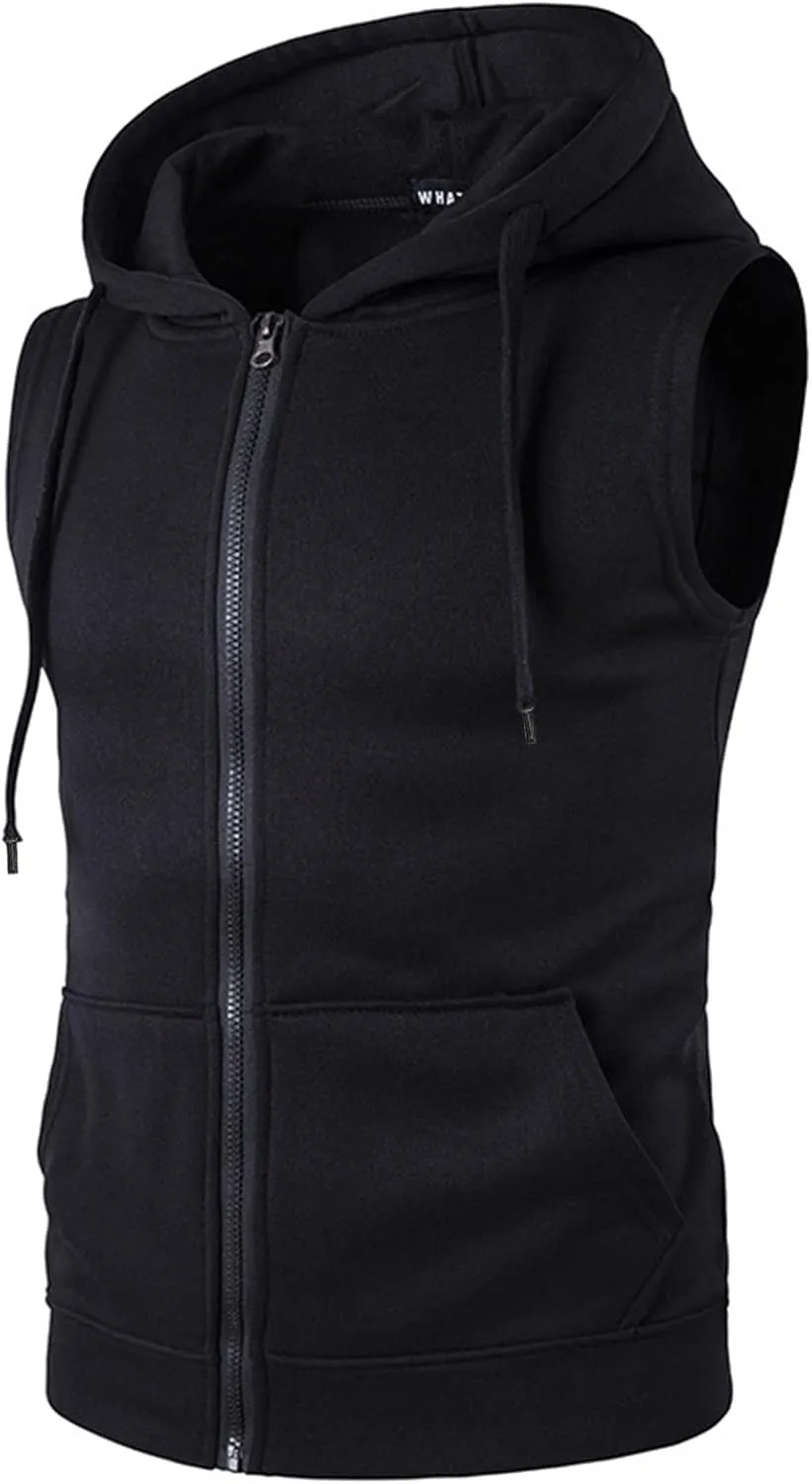 Mens Sleeveless Muscle Cut Off T Shirt Bodybuilding Gym Workout Hooded Tank Tops Zip Up Fitness Sports Hoodies