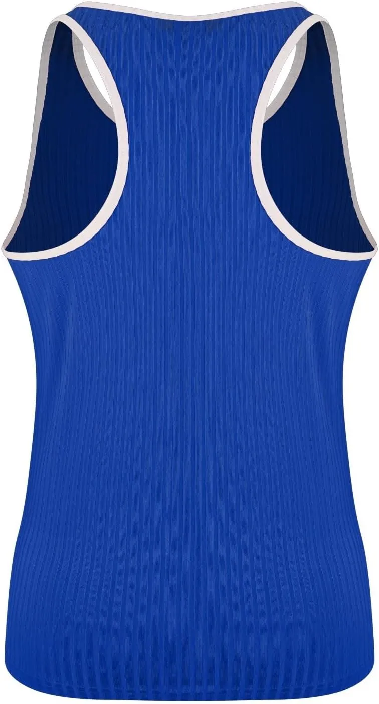 Mens Tank Top Slim Fit Vertical Striped Knitted Fitness Sleeveless Muscle Shirt Rib Knit Round Neck Undershirts