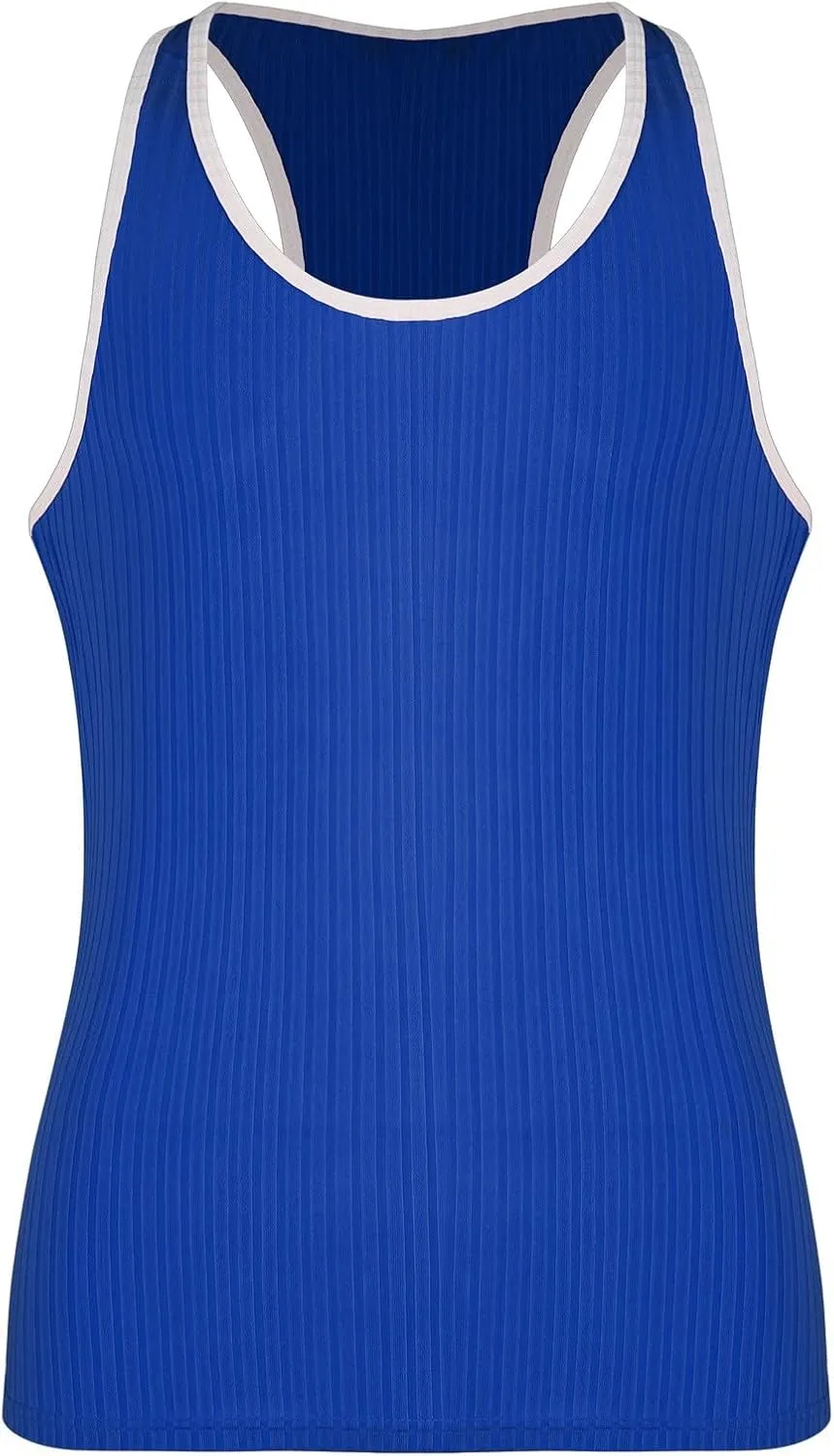 Mens Tank Top Slim Fit Vertical Striped Knitted Fitness Sleeveless Muscle Shirt Rib Knit Round Neck Undershirts