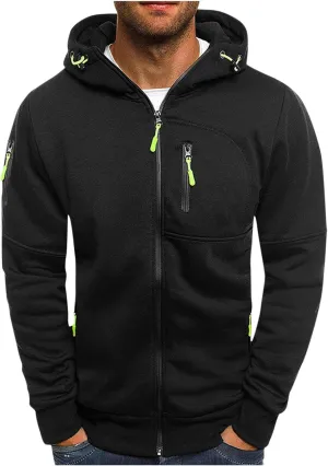 Mens Zip up Hoodie Casual Big and Tall Hoodies for Travel Sports Long Sleeve Zipper Jacket Sweatshirt with Pocket
