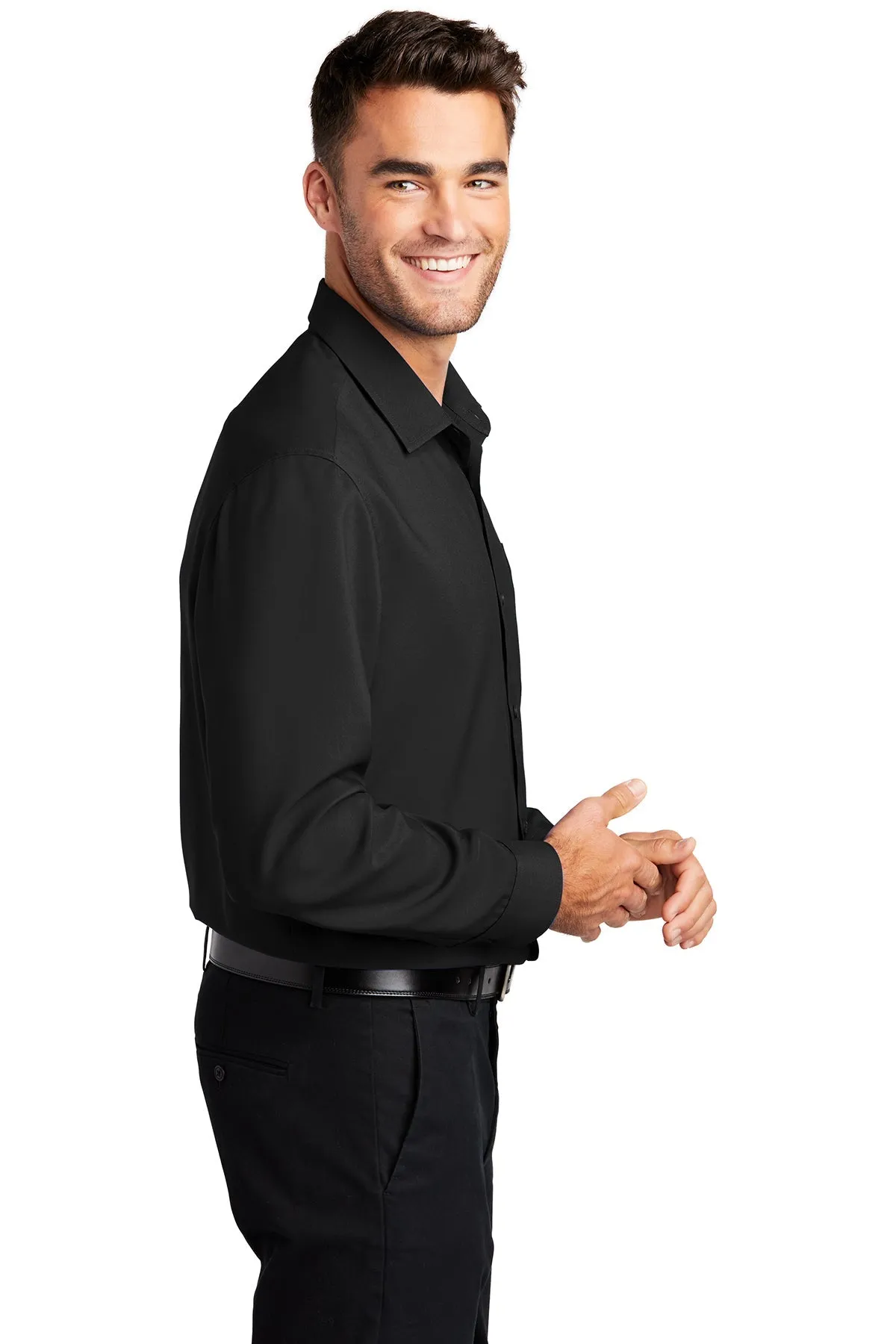 Port Authority Ladies Long Sleeve Performance Custom Staff Shirts, Black