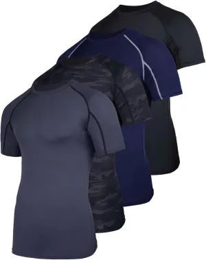 Real Essentials 4 Pack: Men's Short Sleeve Compression T-Shirt Base Layer Undershirt Athletic Top (Available in Big & Tall)