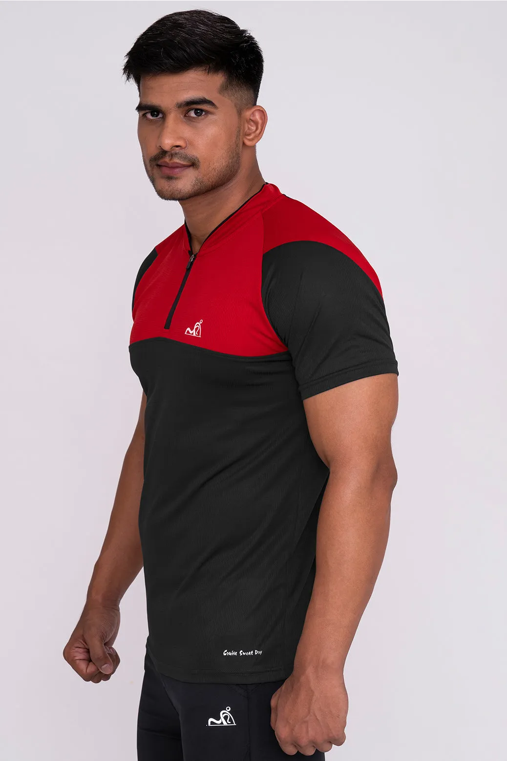 Stand Neck Semi Collar T-Shirts Charcoal Red
