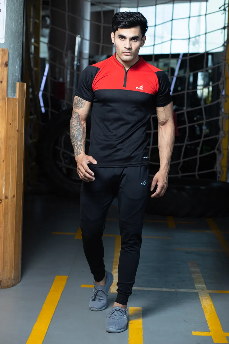 Stand Neck Semi Collar T-Shirts Charcoal Red