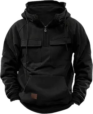 Tactical Sweatshirts Men Hoodies 1/4 Zip Winter Long Sleeve Workout Gym Cargo Pullover Sports Outdoor Winter Jacket