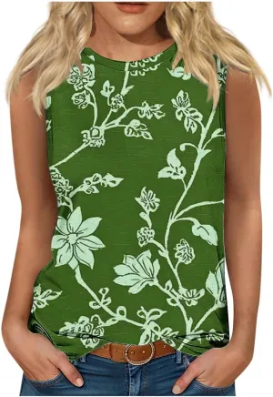 Tank Tops for Women 2025 Loose Printed Crewneck Sleeveless Casual Shirts Trendy Beach Hawaiian Summer Camisole Tank