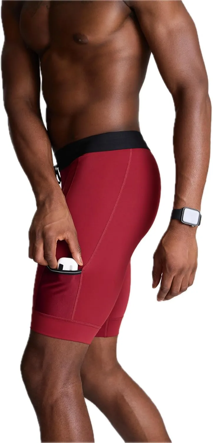 WOLACO Sprint Half Tight Compression Shorts with Phone Pocket for Men