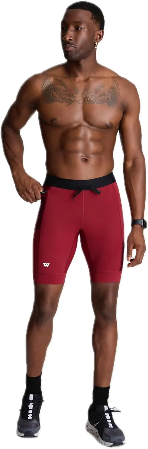 WOLACO Sprint Half Tight Compression Shorts with Phone Pocket for Men