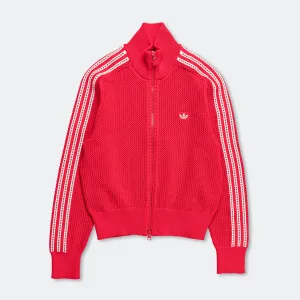 Womens Crochet Track Top - Better Scarlet