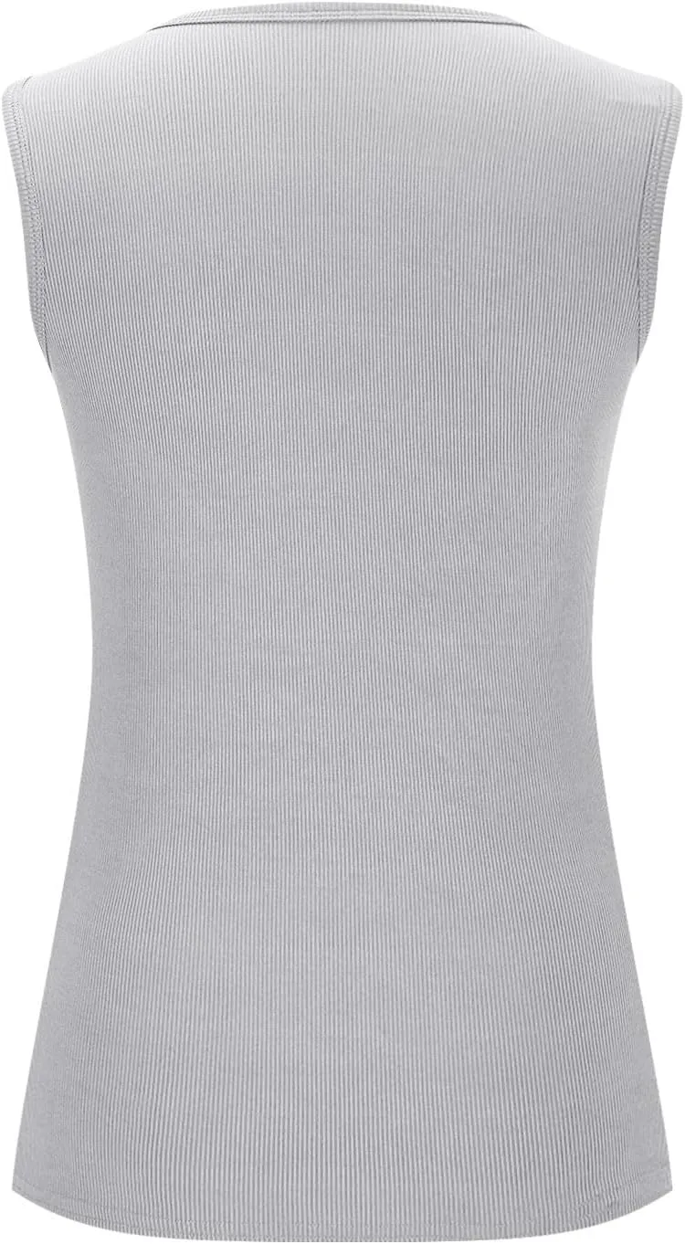 Womens Tank Tops Casual Knitted Round Neck Sleeveless Solid Color Camisole Summer Basic Vacation Outdoor Tank Shirt