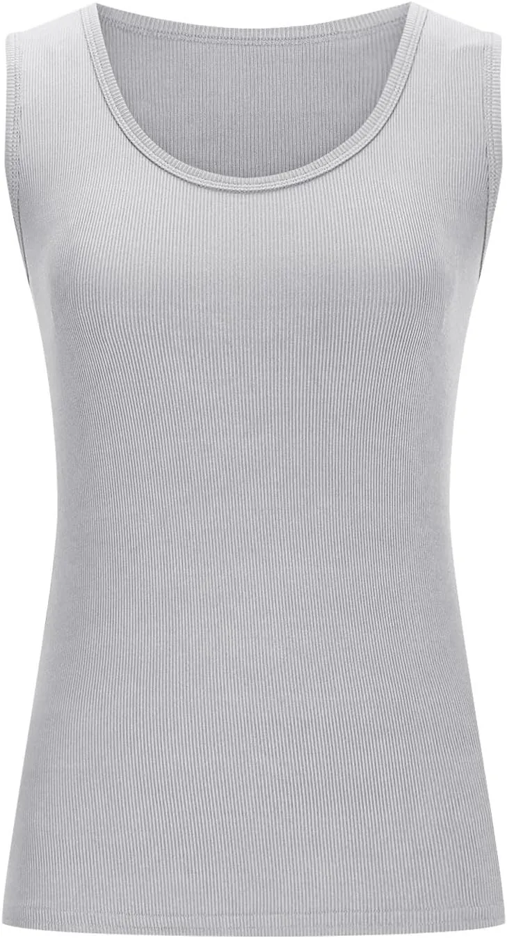 Womens Tank Tops Casual Knitted Round Neck Sleeveless Solid Color Camisole Summer Basic Vacation Outdoor Tank Shirt