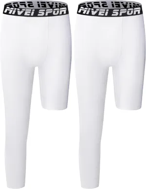 Youth Boys One Leg Compression Pants - 3/4 Kids Basketball Tights Girls Football Soccer Leggings Sports Base Layer